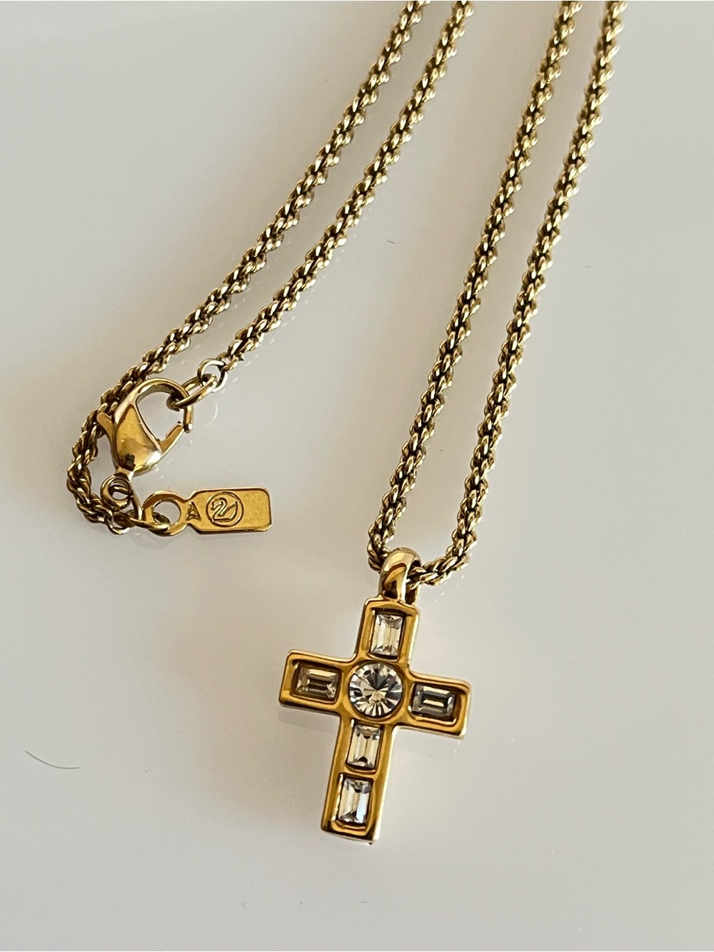 Swarovski Gold Necklace with Cross Pendant and Delicate Chain